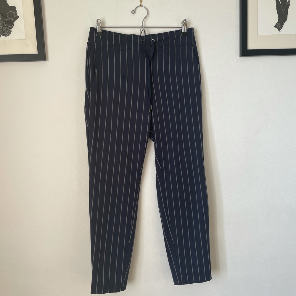Athleta Navy Blue Pinstripe Drawstring Pants